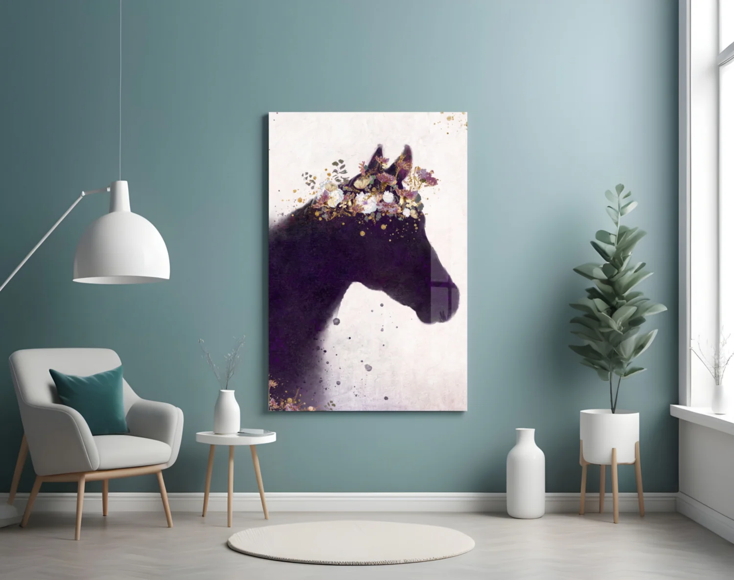 Blooming Mane Horse Silhouette Glass Wall Art - Image 4