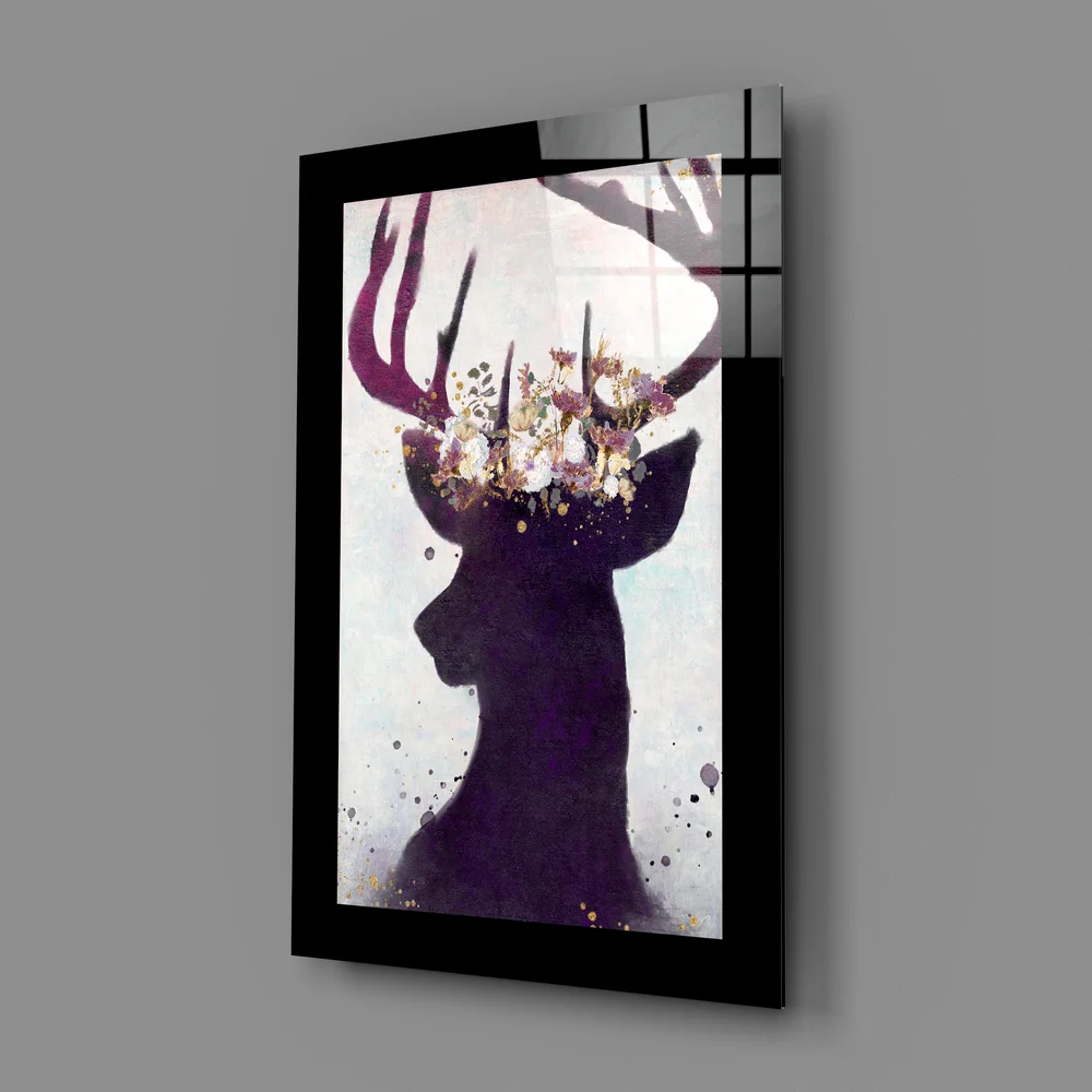 Blossom Crown Deer Silhouette Glass Wall Art - Image 2