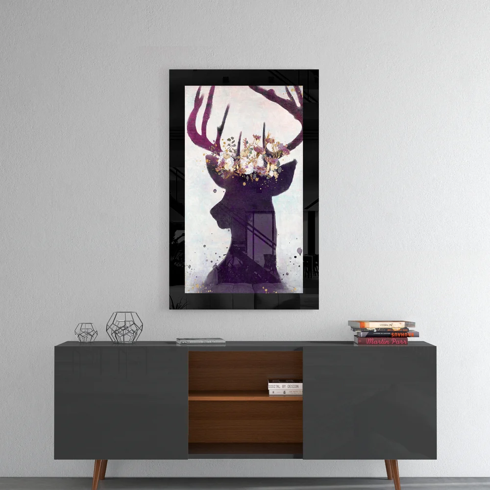 Blossom Crown Deer Silhouette Glass Wall Art - Image 4