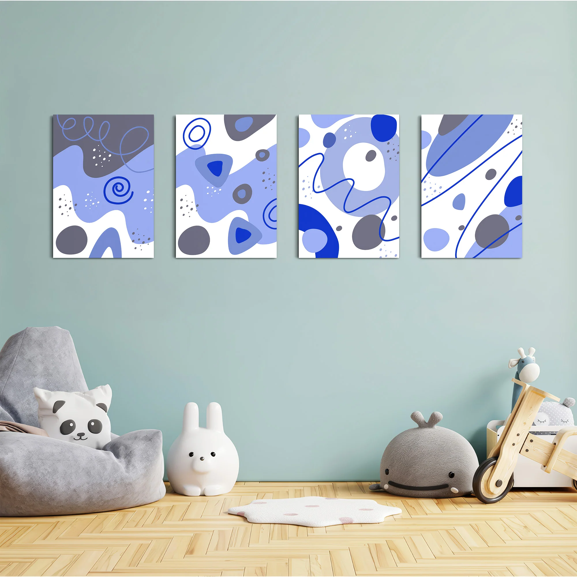 Blue Abstract Organic Shapes 4 Pieces Kids Metal Wall Art - Image 4