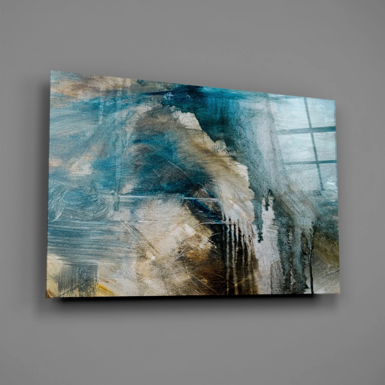 Blue and Beige Dripping Glass Wall Art - Image 2