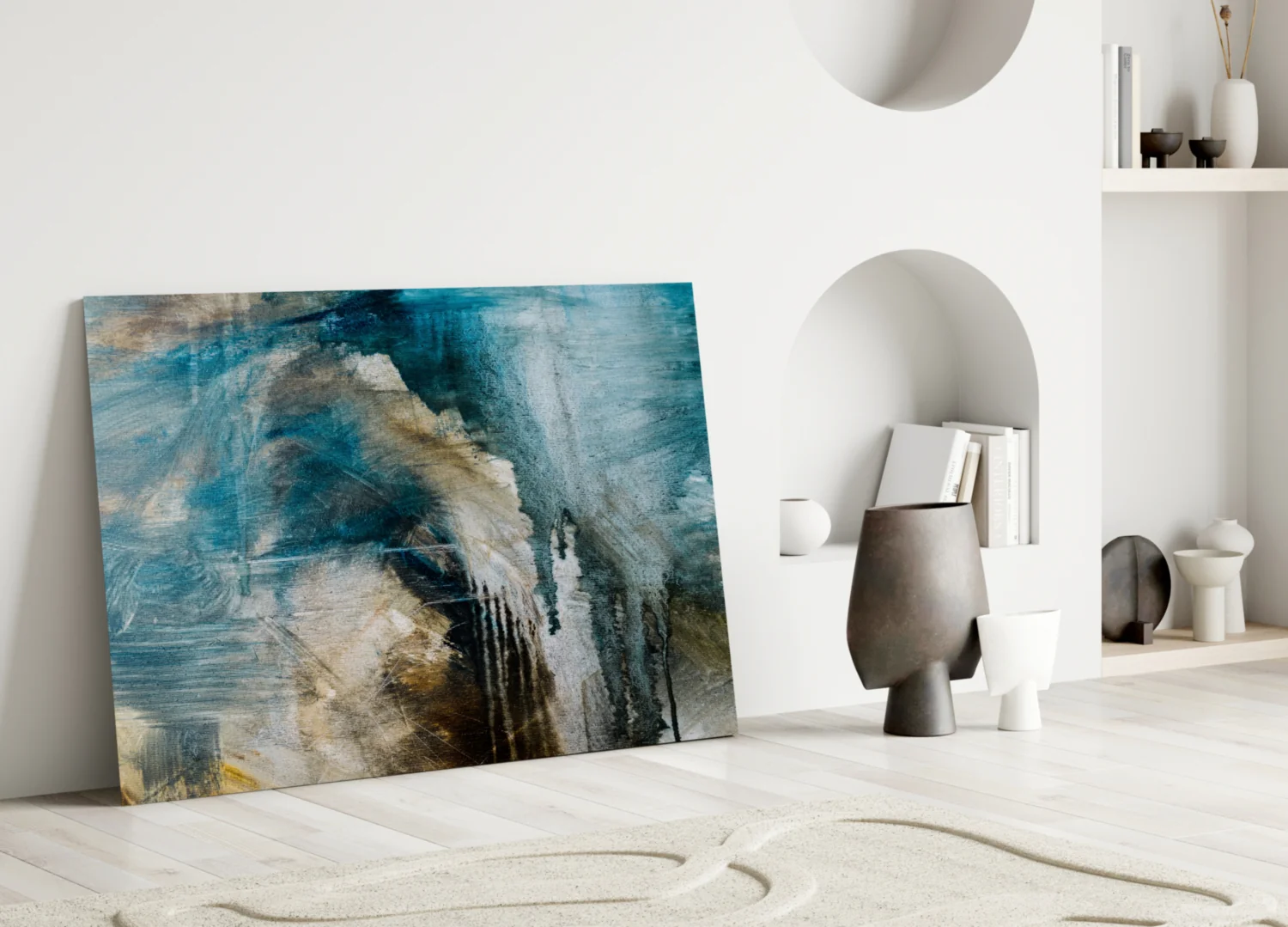 Blue and Beige Dripping Glass Wall Art - Image 3