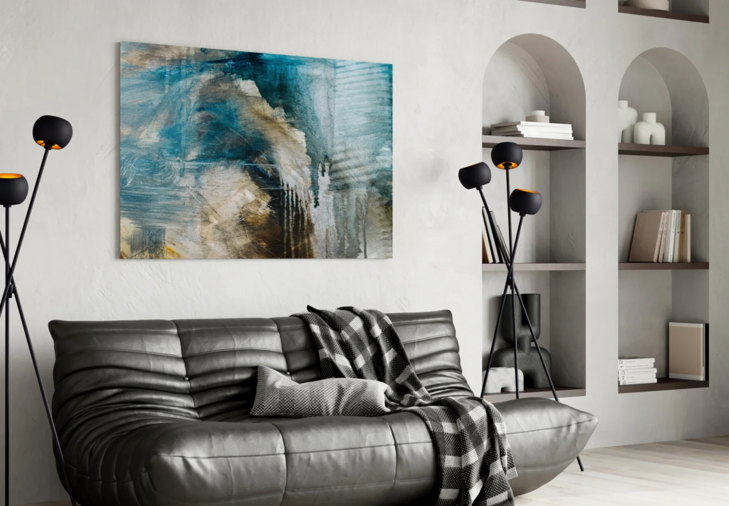 Blue and Beige Dripping Glass Wall Art - Image 4