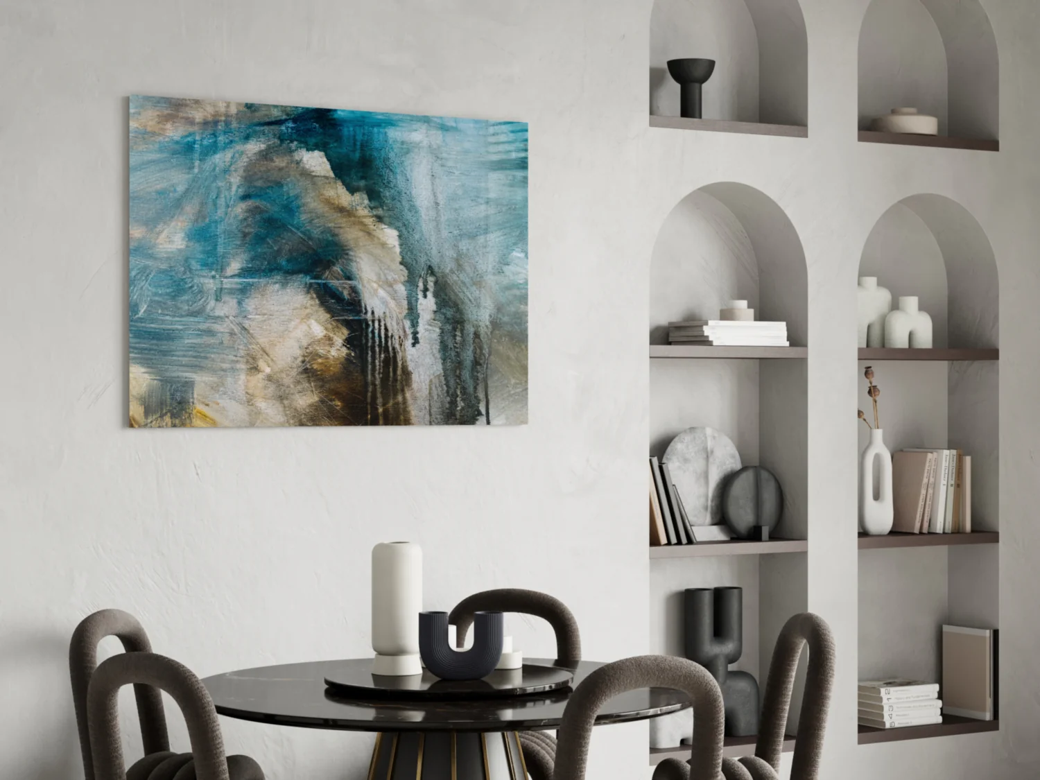 Blue and Beige Dripping Glass Wall Art - Image 5