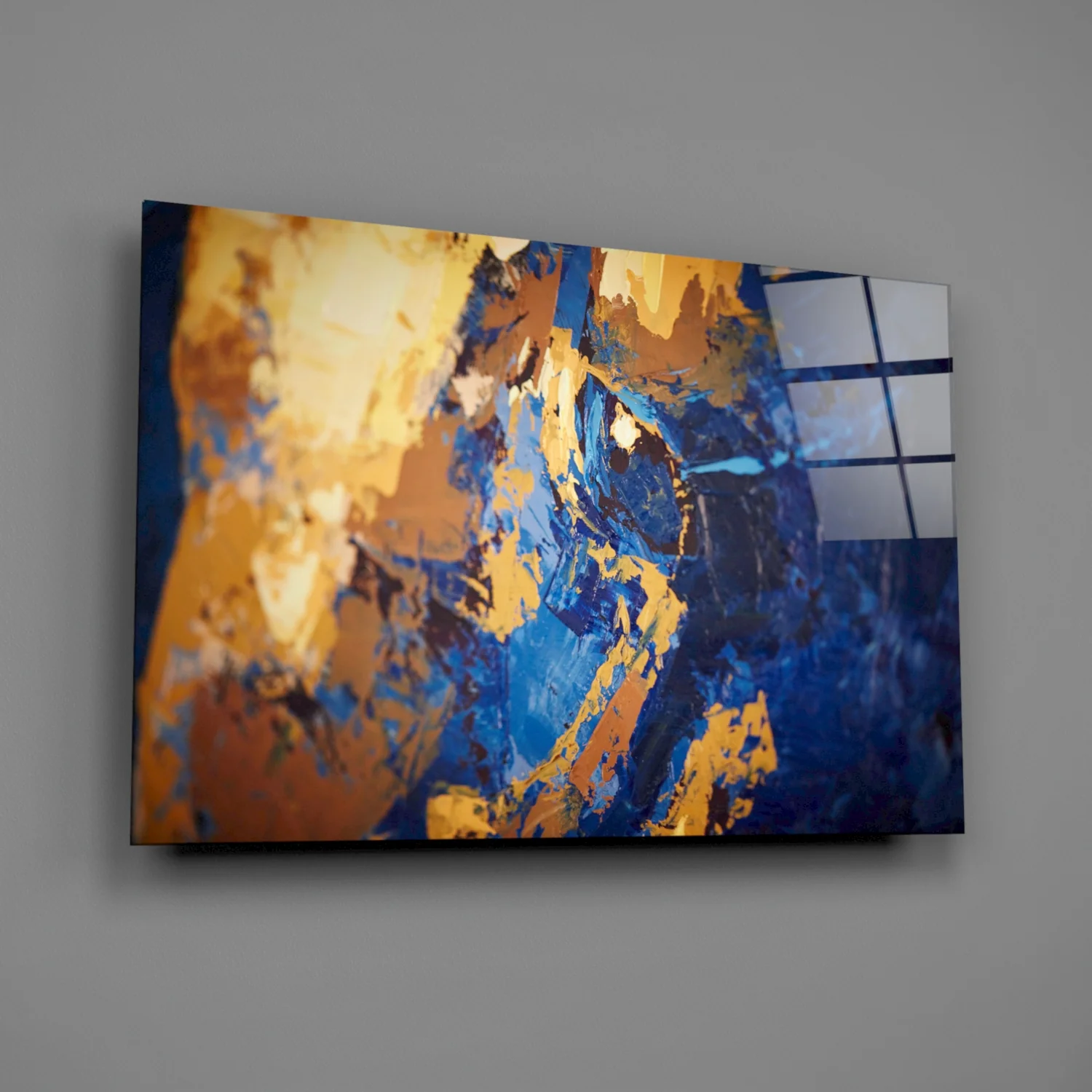 Blue and Gold Impasto Glass Wall Art - Image 2