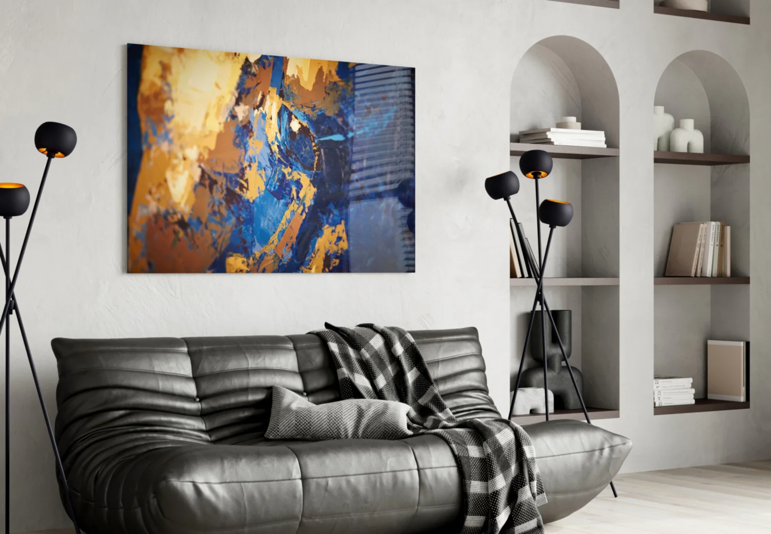 Blue and Gold Impasto Glass Wall Art - Image 4