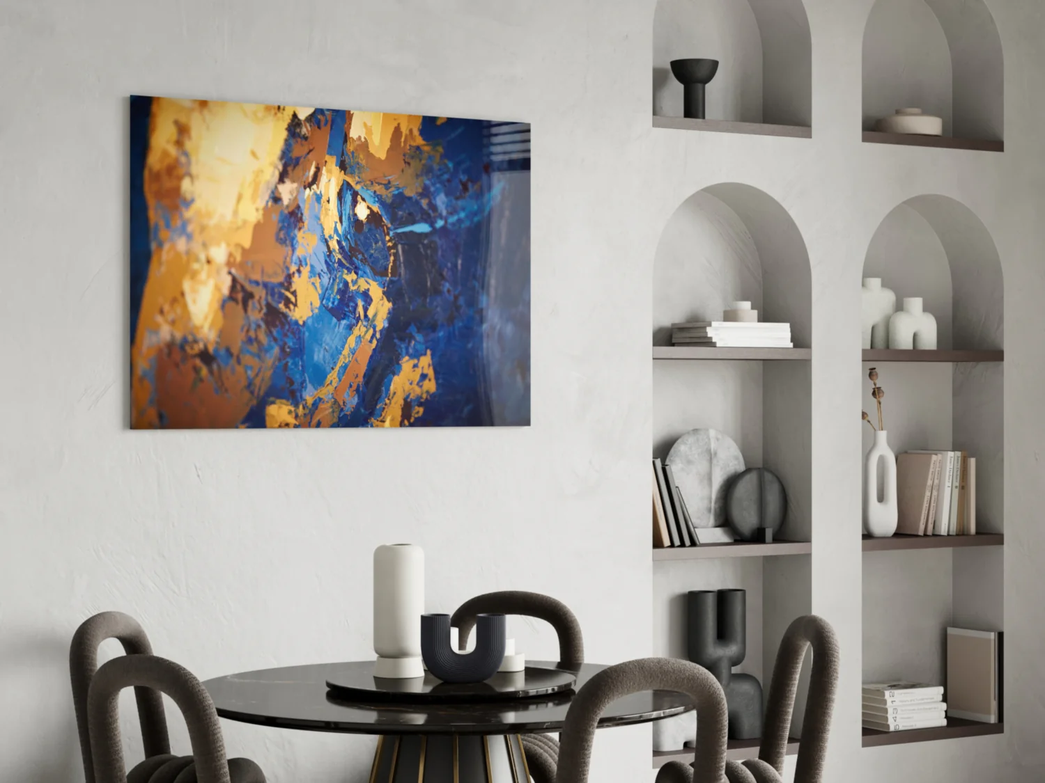 Blue and Gold Impasto Glass Wall Art - Image 5