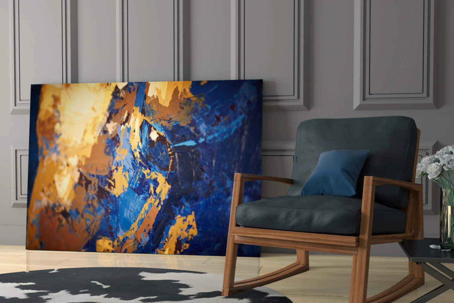 Blue and Gold Impasto Glass Wall Art - Image 6