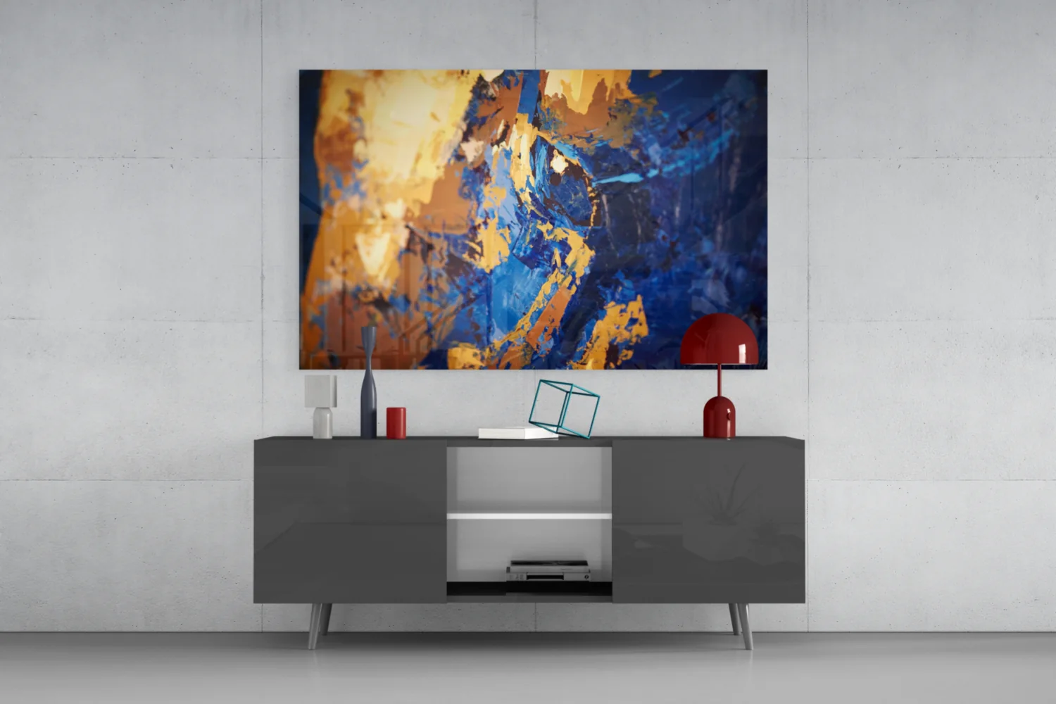 Blue and Gold Impasto Glass Wall Art - Image 8
