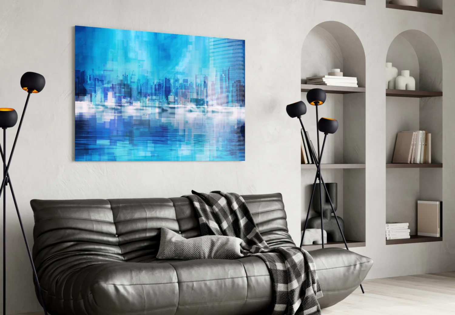 Blue City Skyline Reflection Glass Wall Art - Image 5
