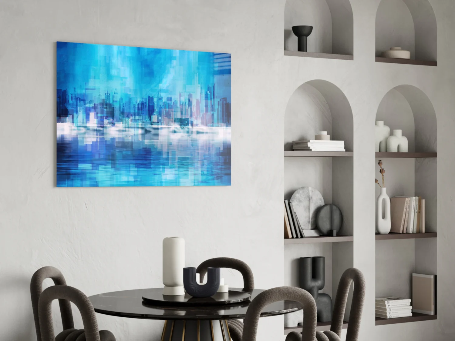 Blue City Skyline Reflection Glass Wall Art - Image 6