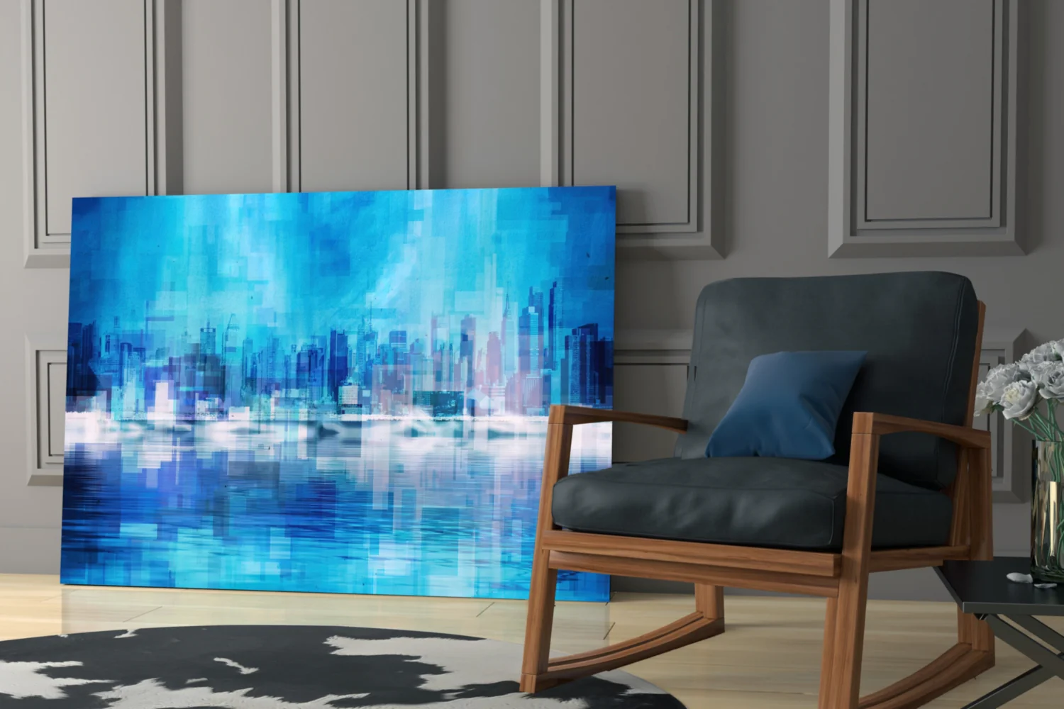 Blue City Skyline Reflection Glass Wall Art - Image 7