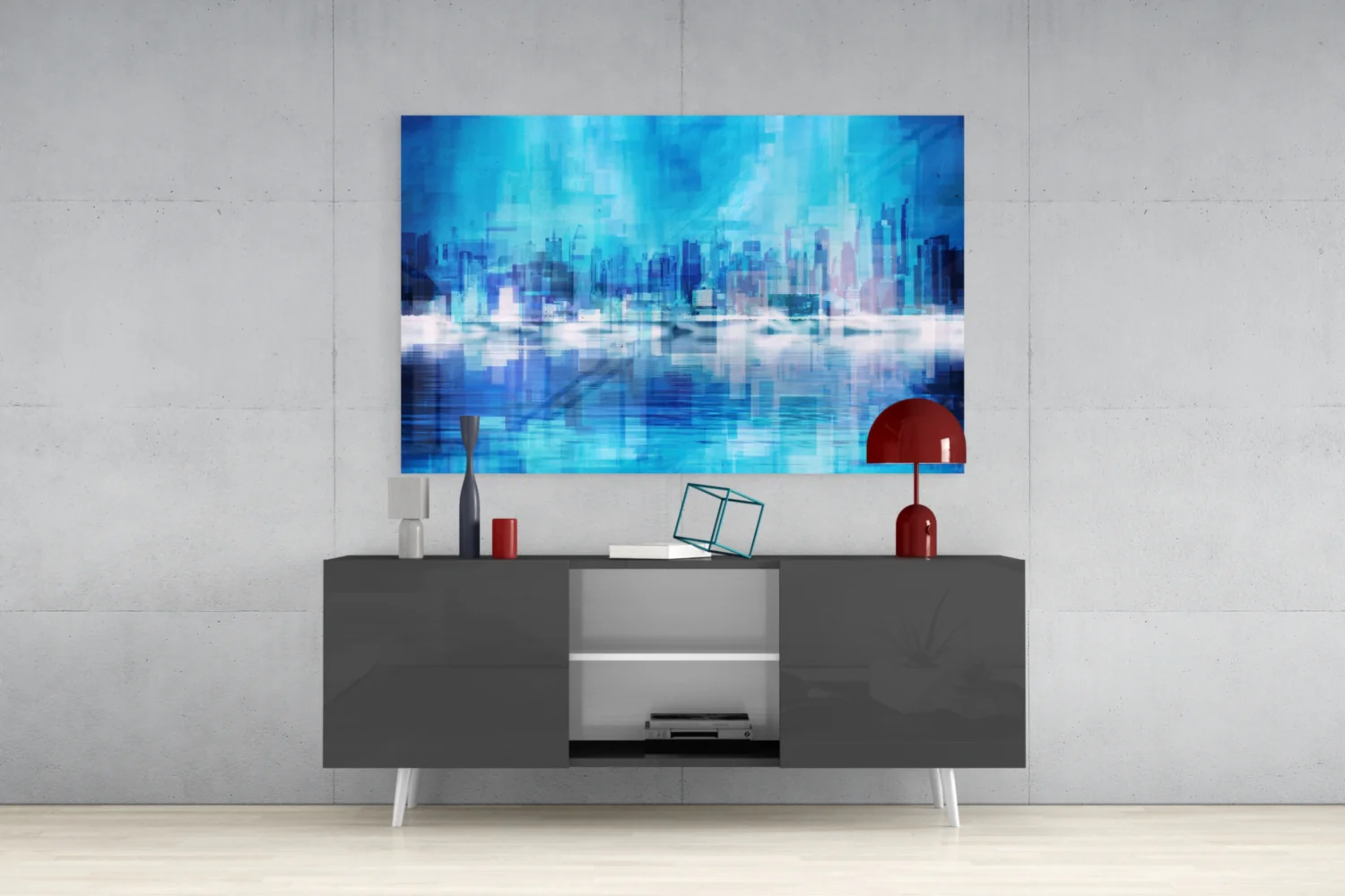 Blue City Skyline Reflection Glass Wall Art - Image 9