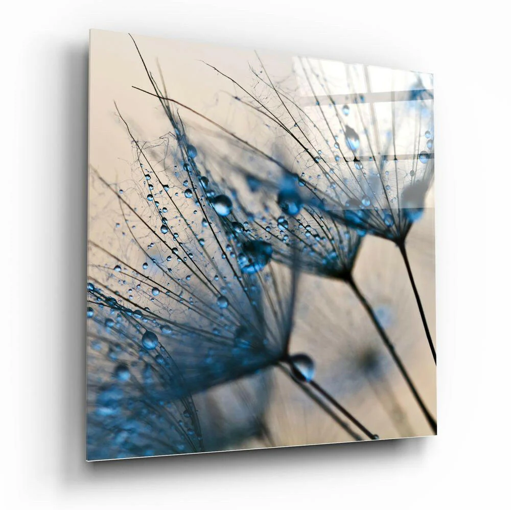 Blue Dewdrop Dandelion Glass Wall Art - Image 2