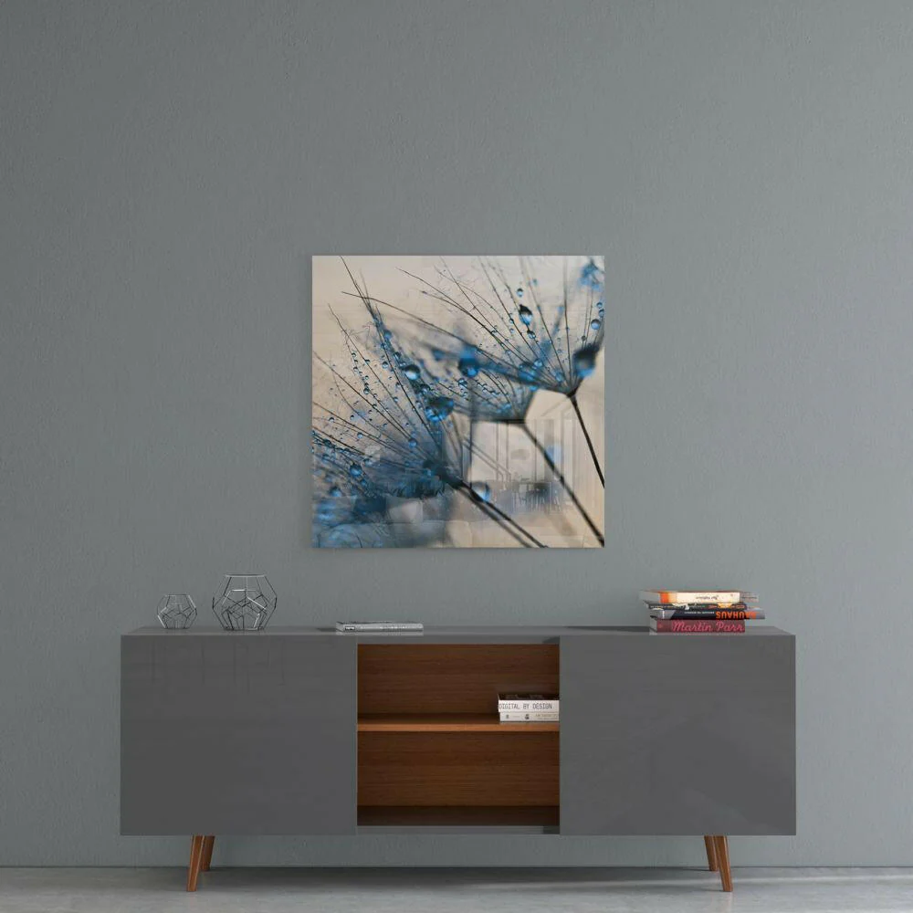 Blue Dewdrop Dandelion Glass Wall Art - Image 5