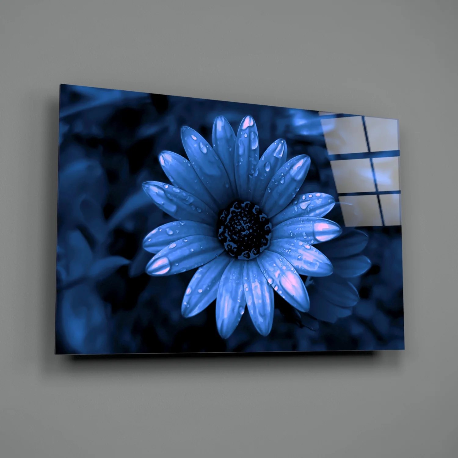 Blue Dewy Daisy Bloom Glass Wall Art - Image 3