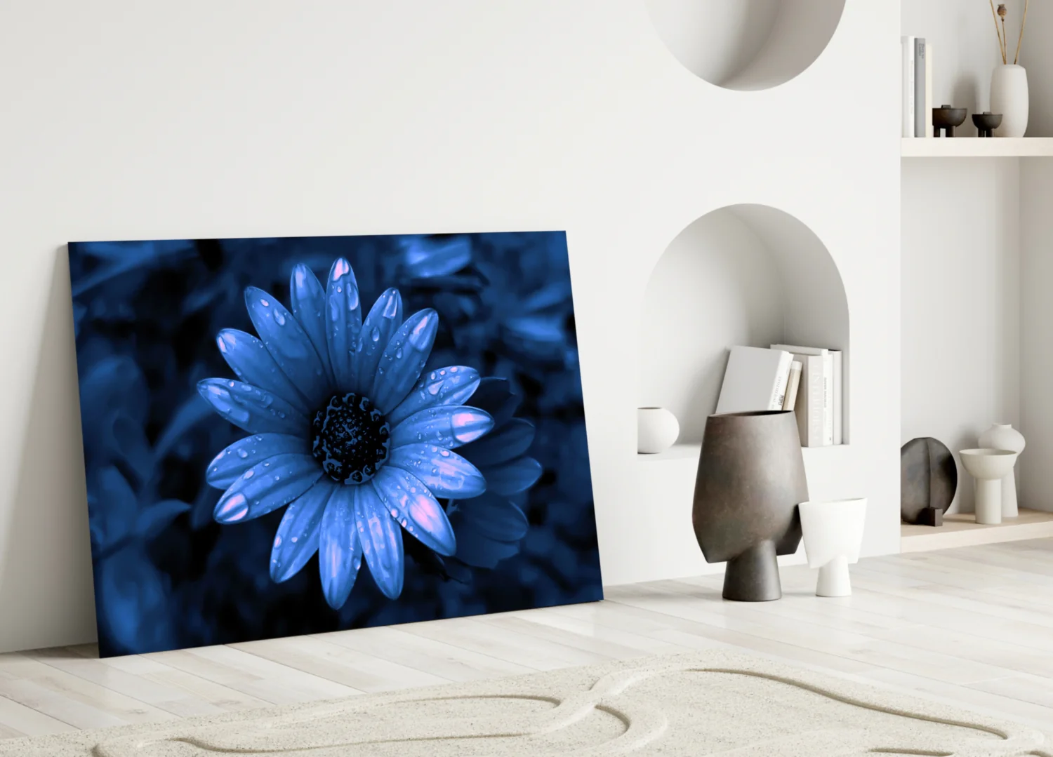 Blue Dewy Daisy Bloom Glass Wall Art - Image 4