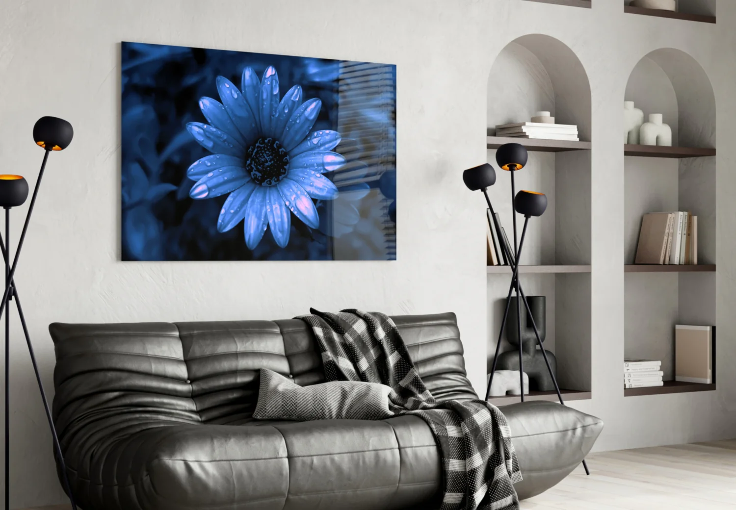 Blue Dewy Daisy Bloom Glass Wall Art - Image 5