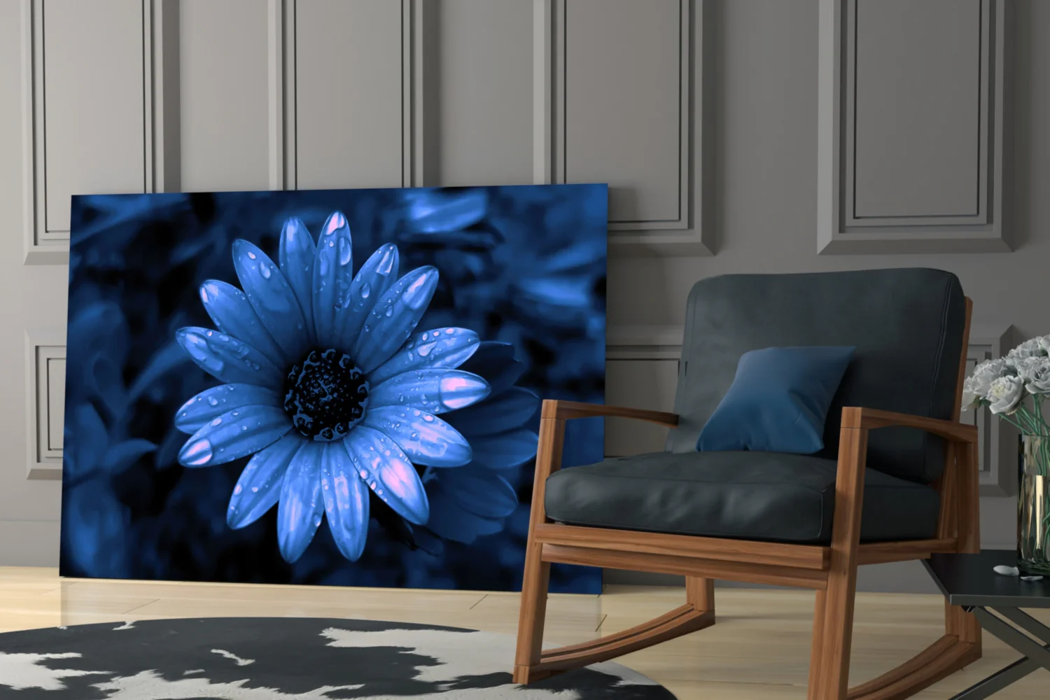 Blue Dewy Daisy Bloom Glass Wall Art - Image 7