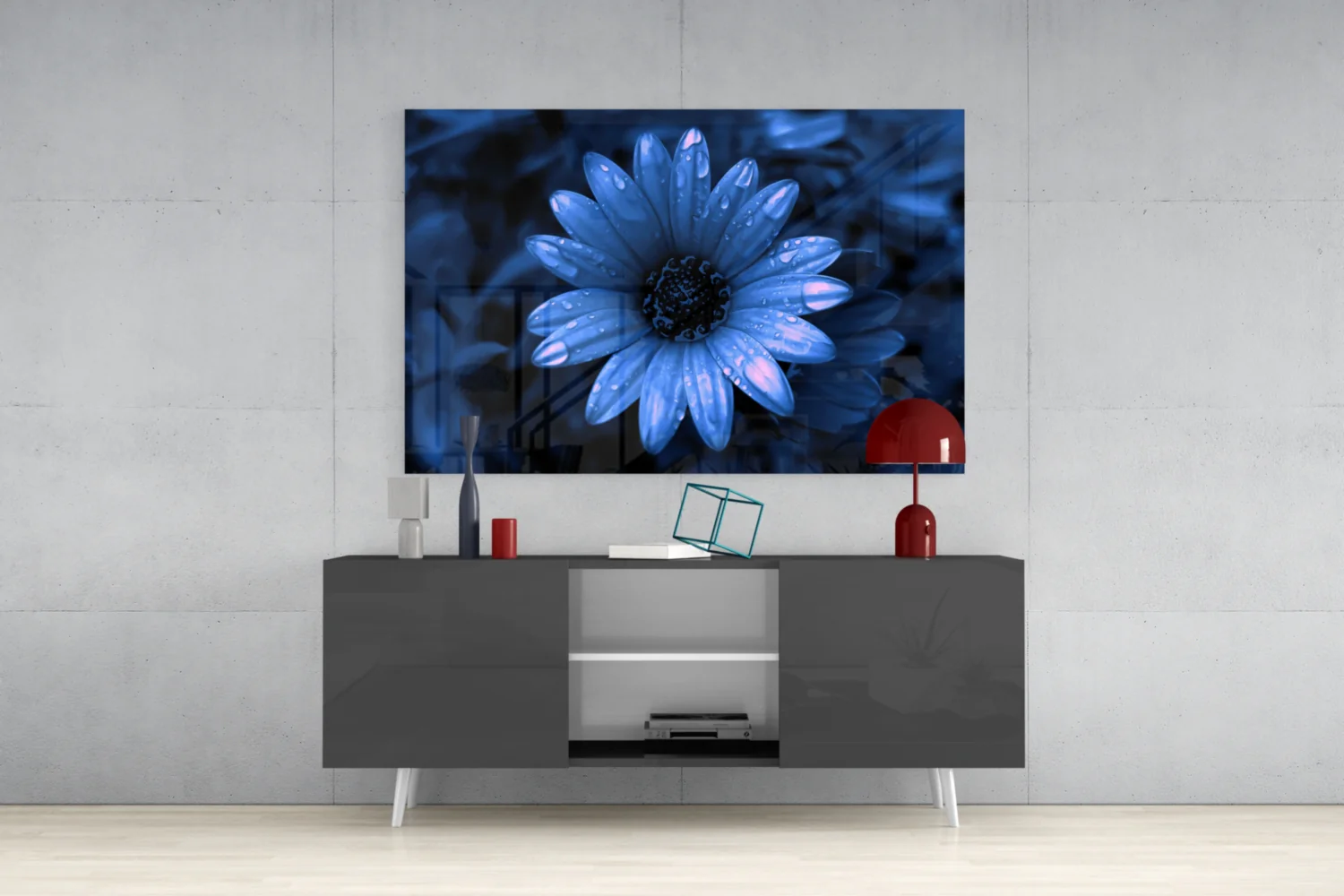 Blue Dewy Daisy Bloom Glass Wall Art - Image 9