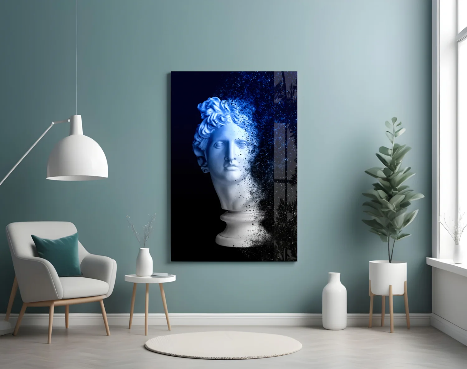 Blue Dispersion Apollo Head Glass Wall Art - Image 4