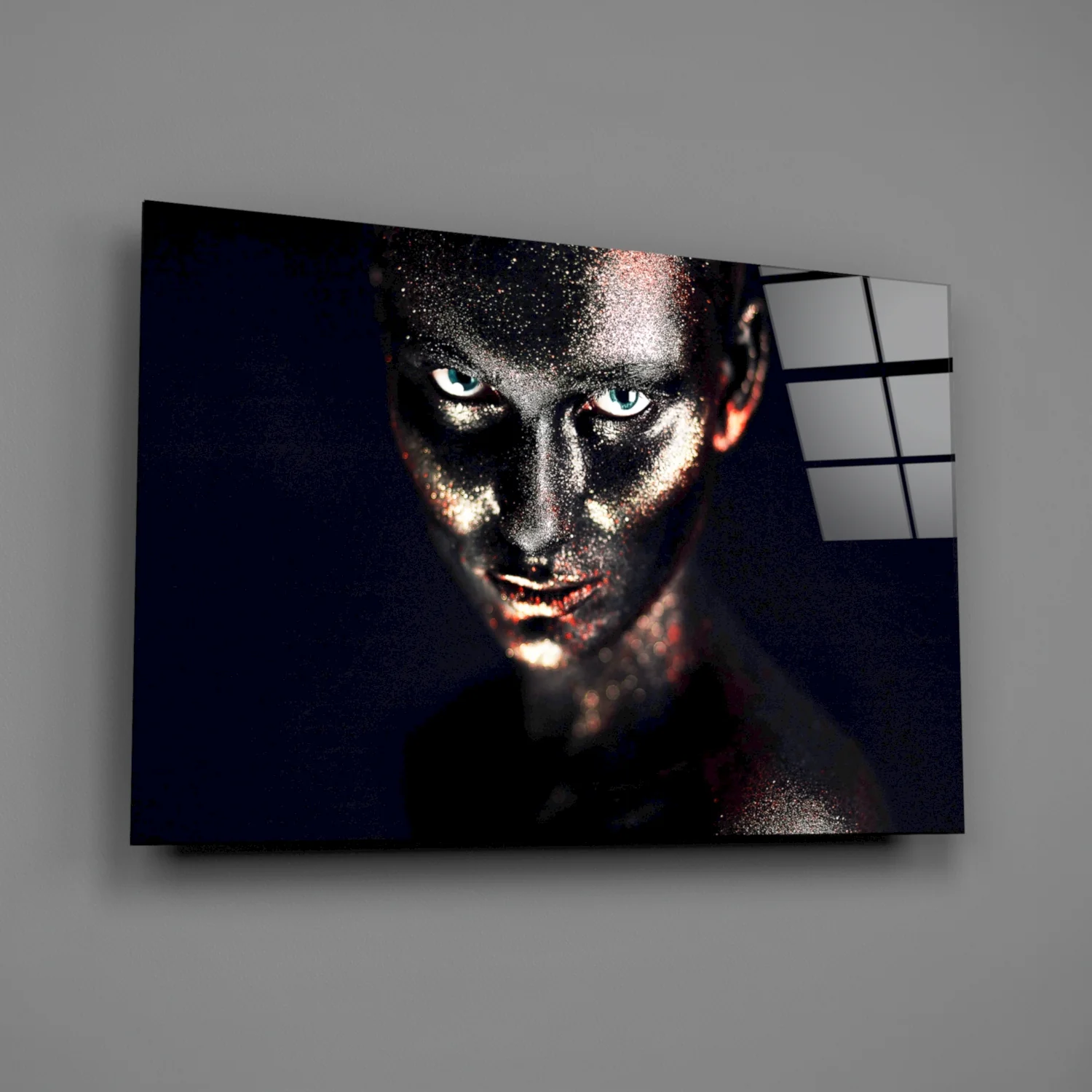 Blue Eyes Glitter Face Woman Glass Wall Art - Image 2
