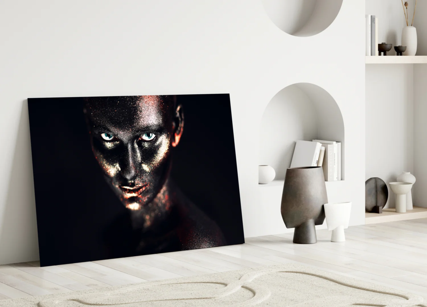 Blue Eyes Glitter Face Woman Glass Wall Art - Image 3