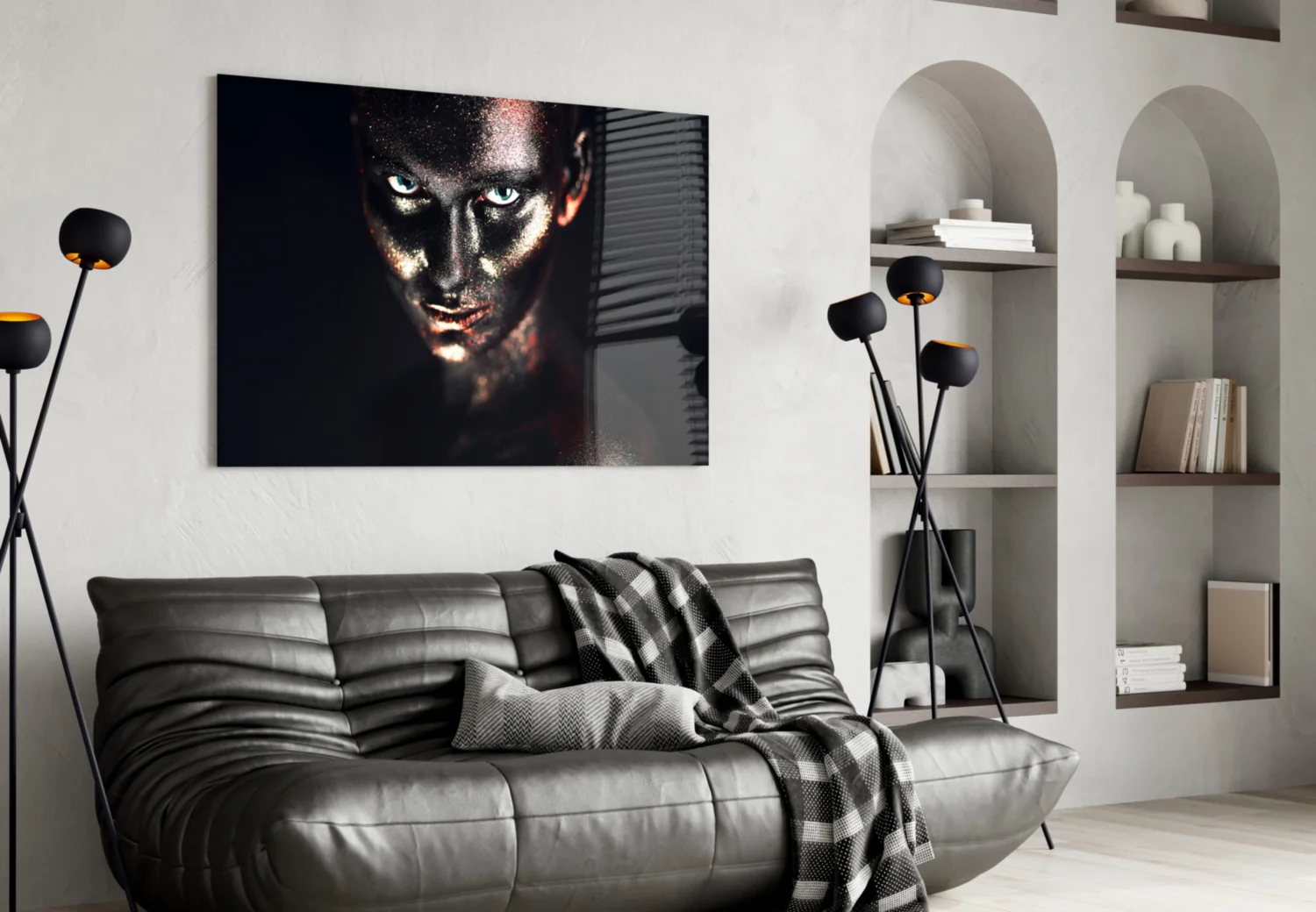 Blue Eyes Glitter Face Woman Glass Wall Art - Image 4