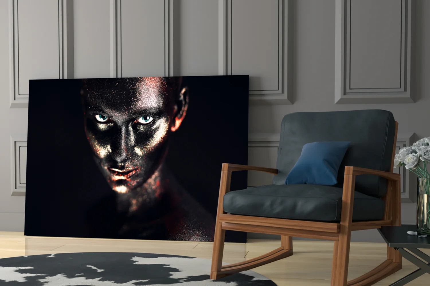 Blue Eyes Glitter Face Woman Glass Wall Art - Image 6