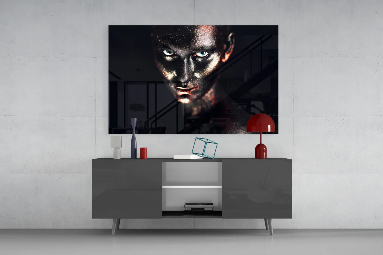 Blue Eyes Glitter Face Woman Glass Wall Art - Image 8
