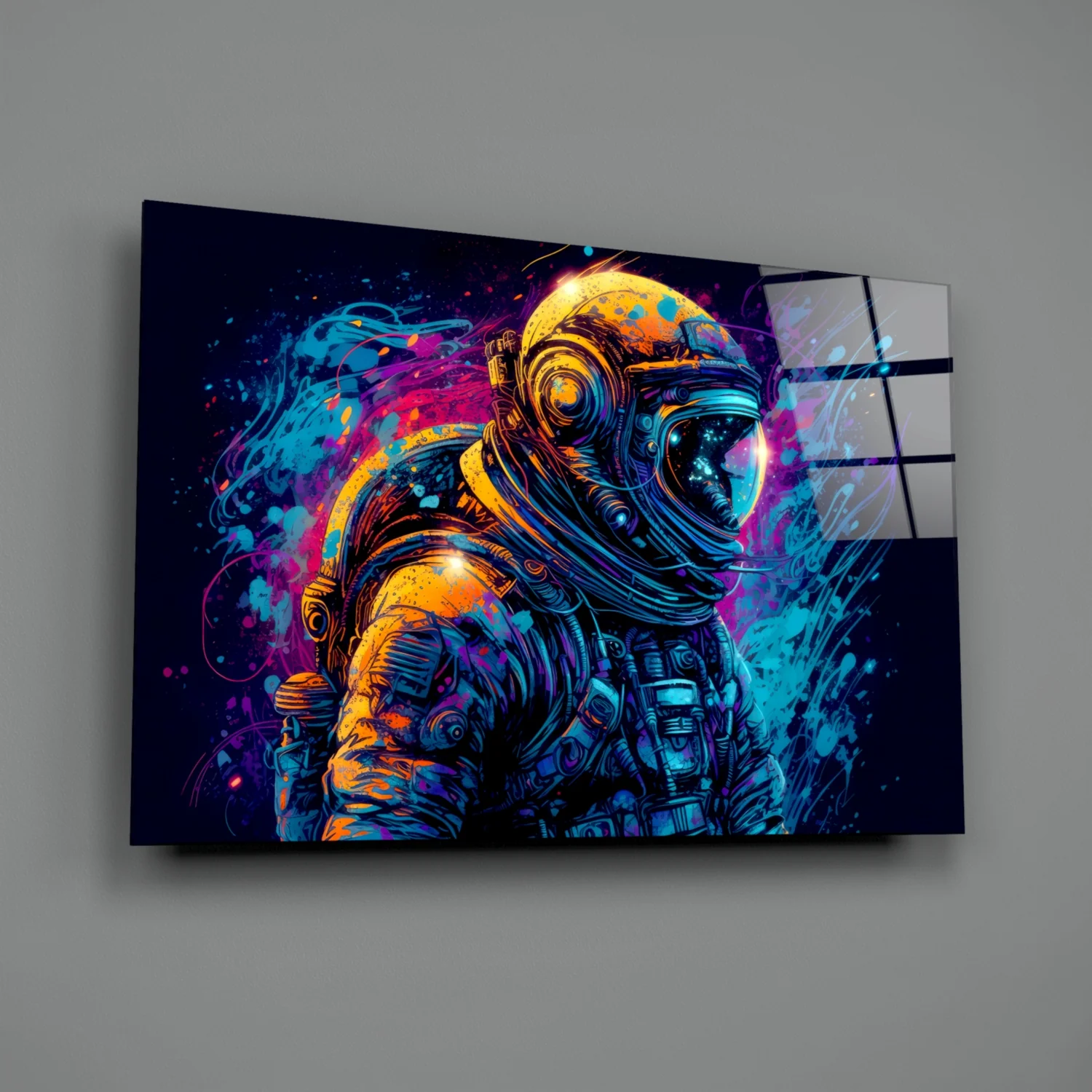 Blue Galaxy Profile Astronaut Glass Wall Art - Image 2