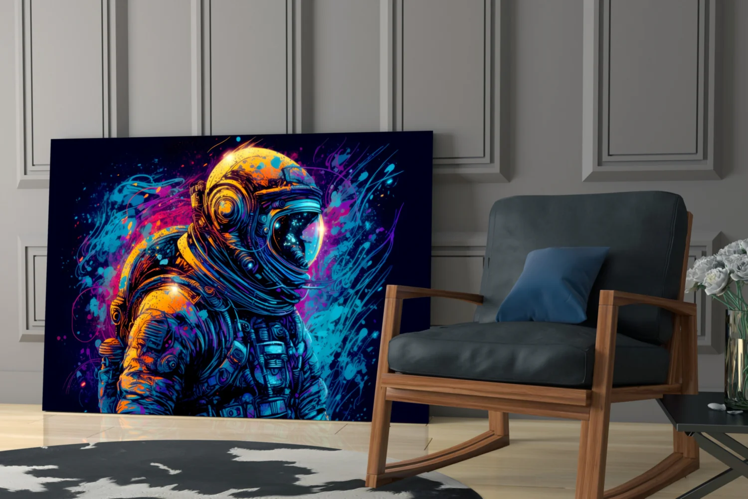 Blue Galaxy Profile Astronaut Glass Wall Art - Image 6