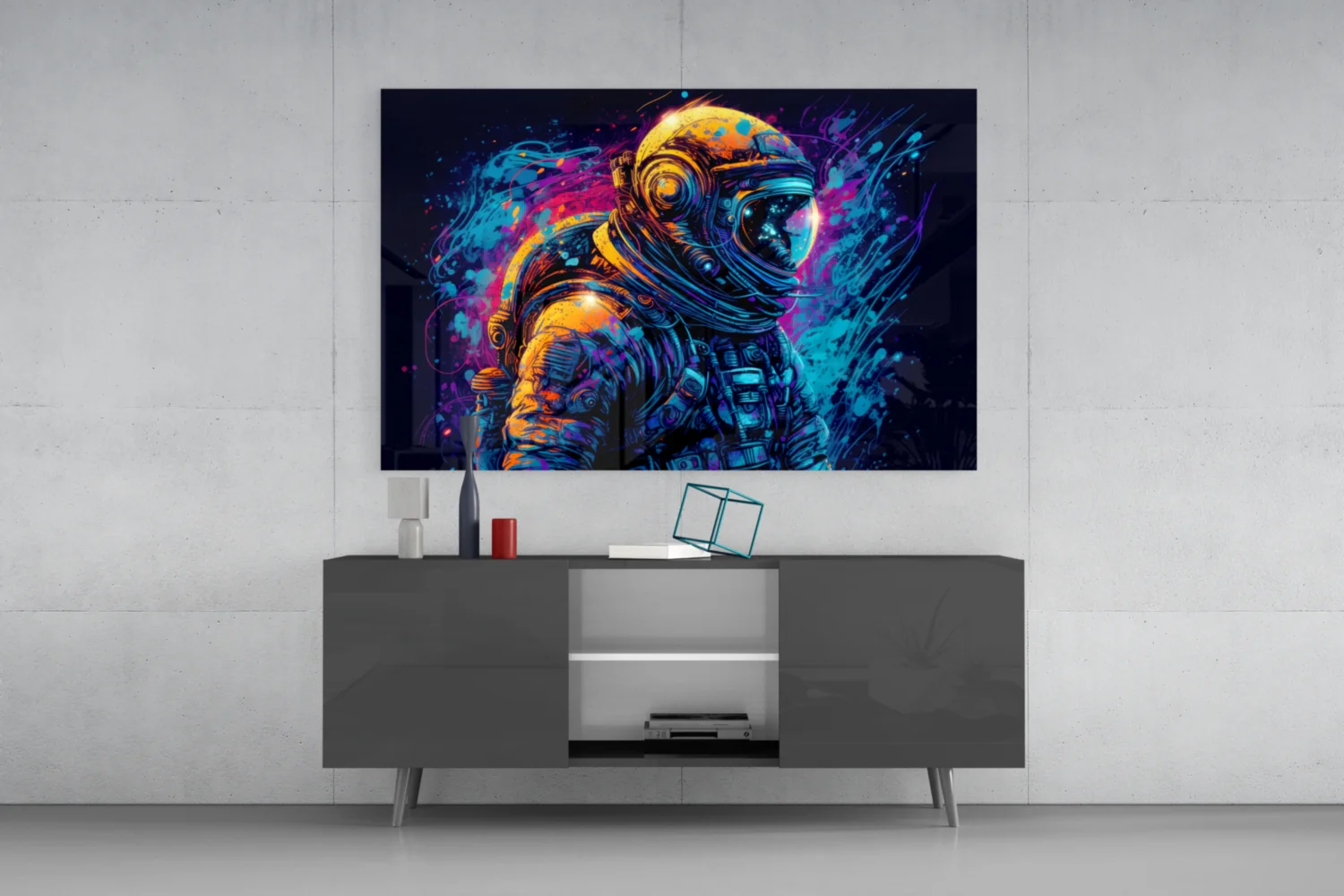 Blue Galaxy Profile Astronaut Glass Wall Art - Image 8