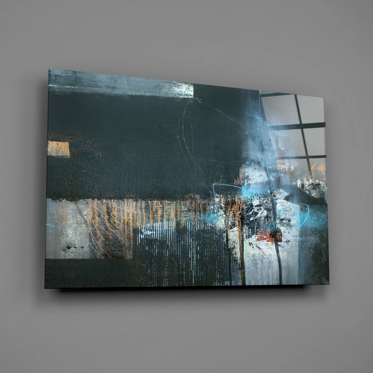 Blue Glow Dark Textured Glass Wall Art - Image 2