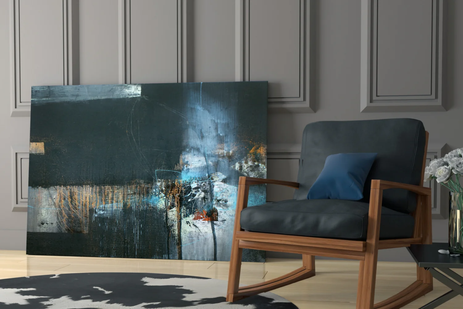 Blue Glow Dark Textured Glass Wall Art - Image 6