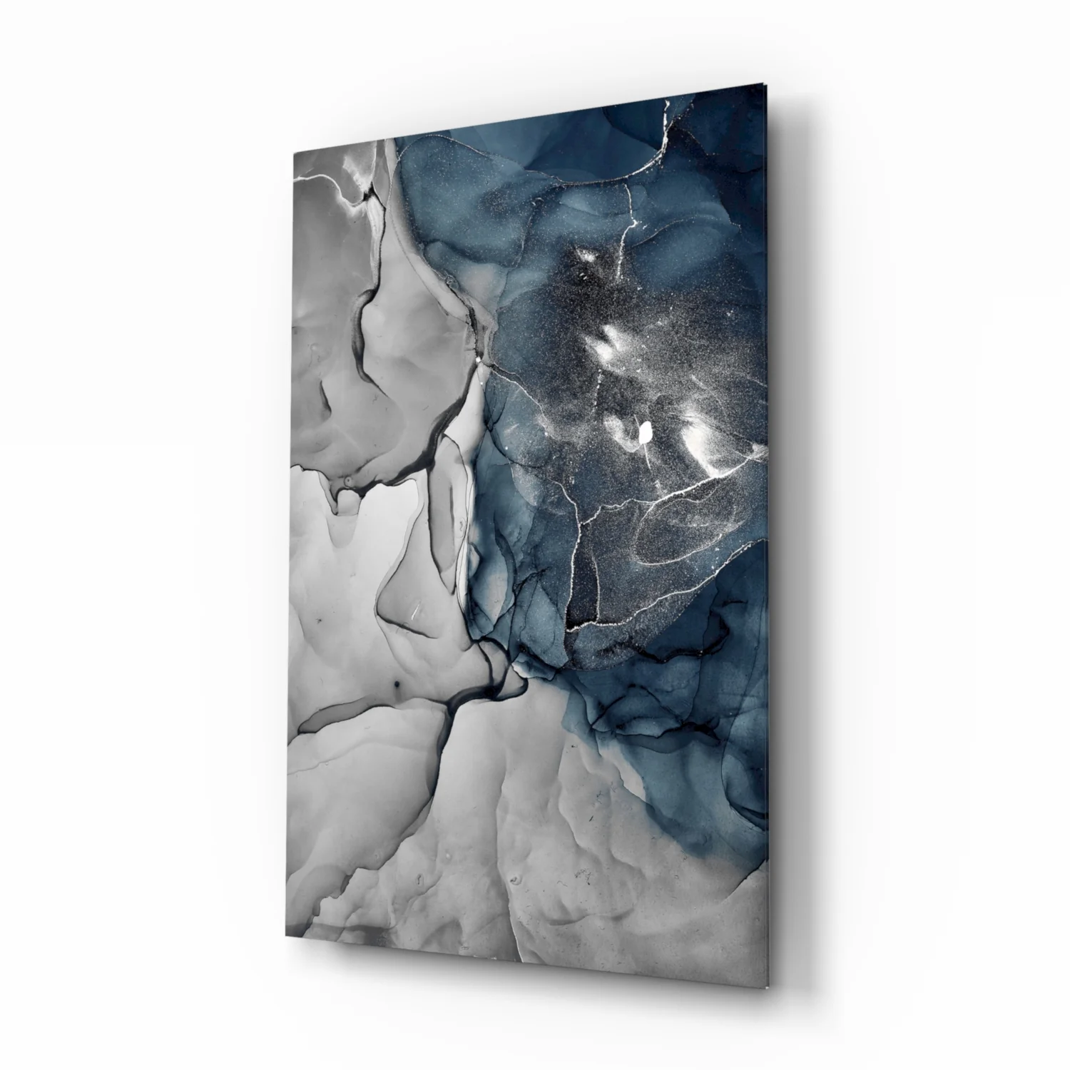 Blue Gray Ink Depth Glass Wall Art - Image 2