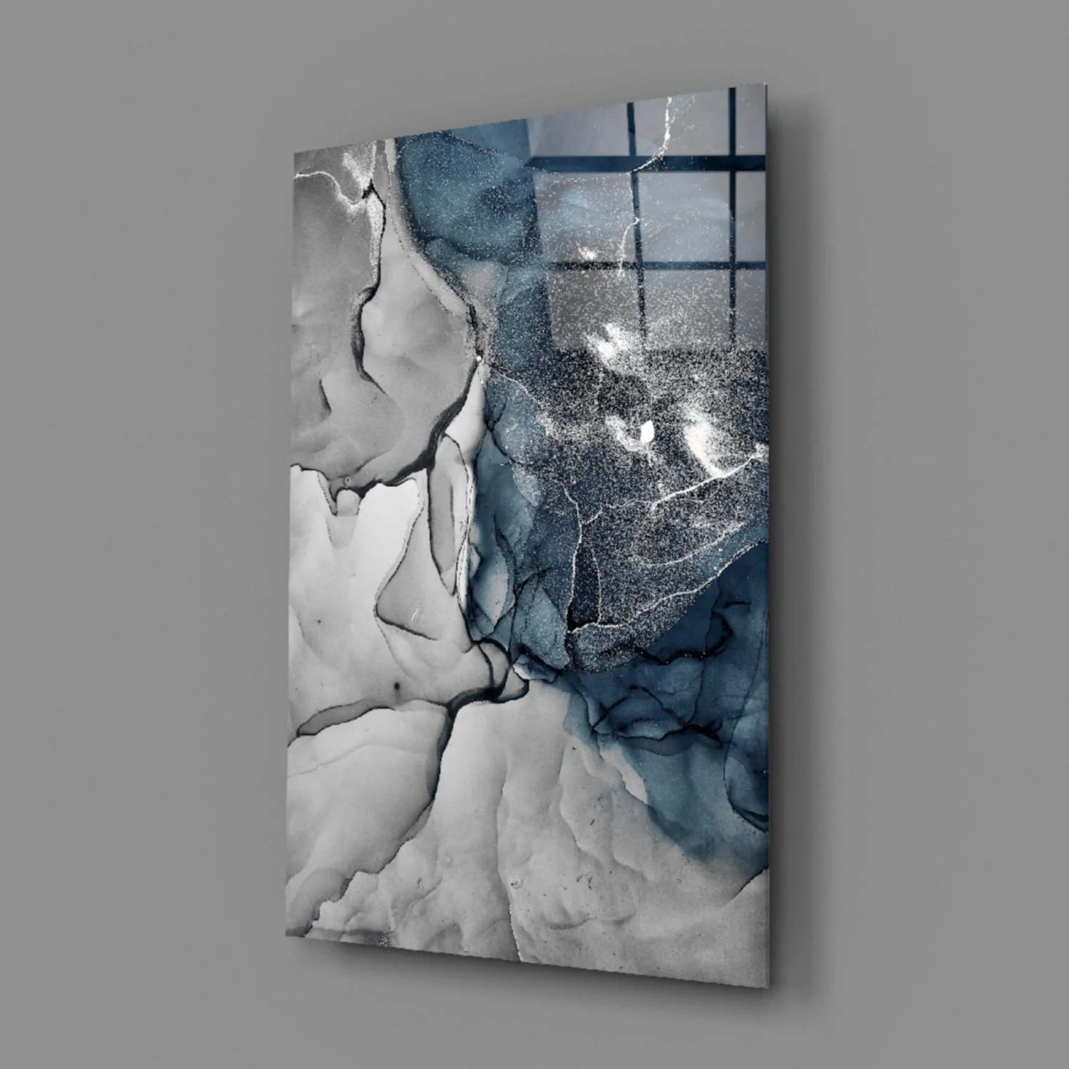 Blue Gray Ink Depth Glass Wall Art - Image 3