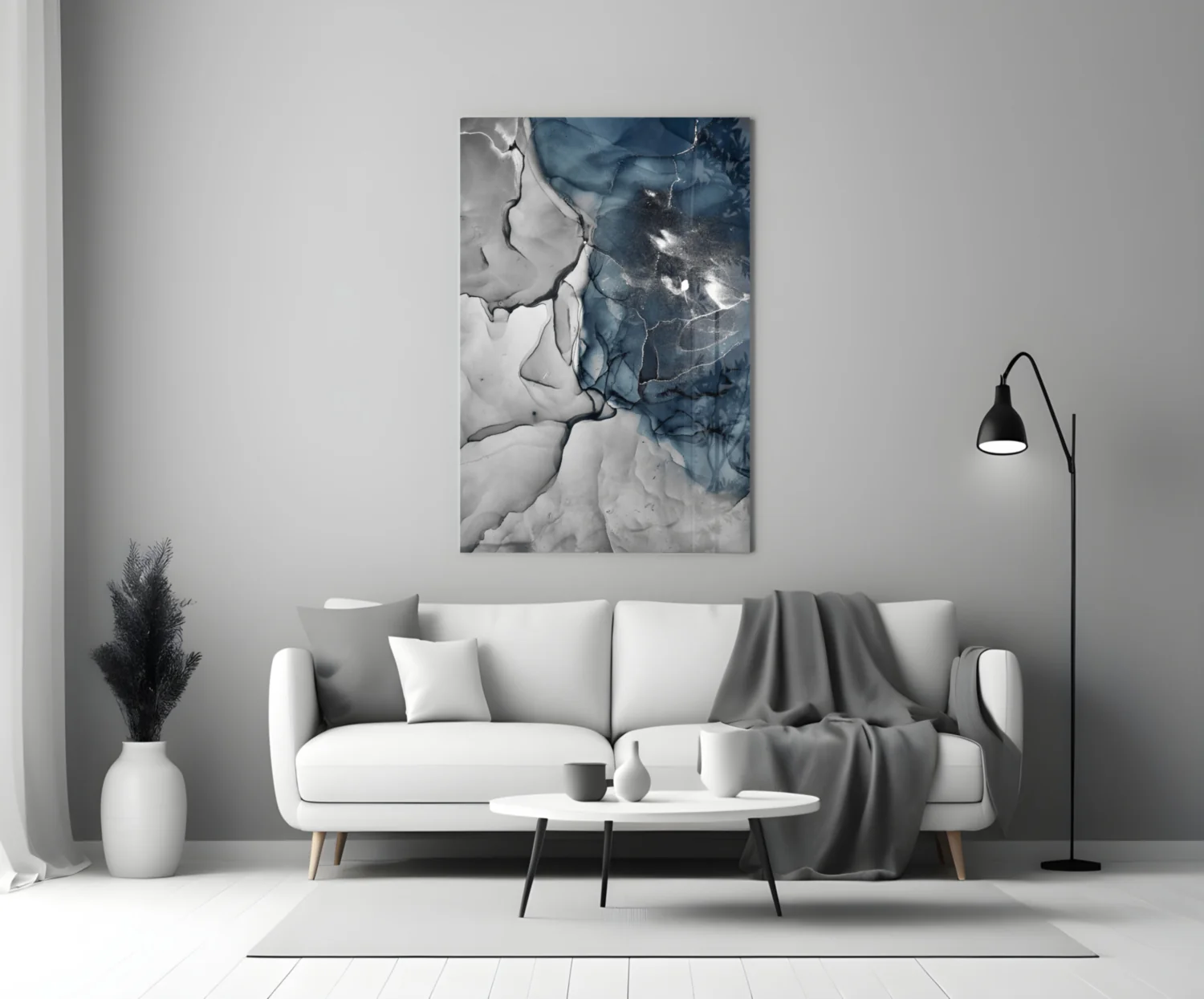 Blue Gray Ink Depth Glass Wall Art - Image 4