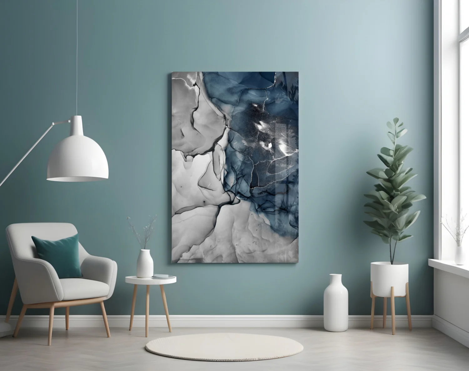 Blue Gray Ink Depth Glass Wall Art - Image 5