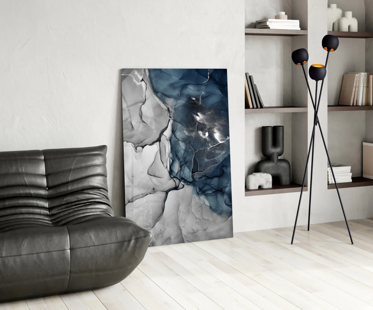 Blue Gray Ink Depth Glass Wall Art - Image 6
