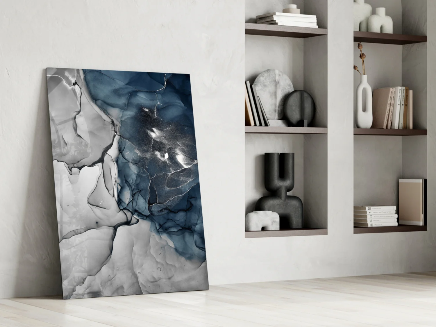 Blue Gray Ink Depth Glass Wall Art - Image 7