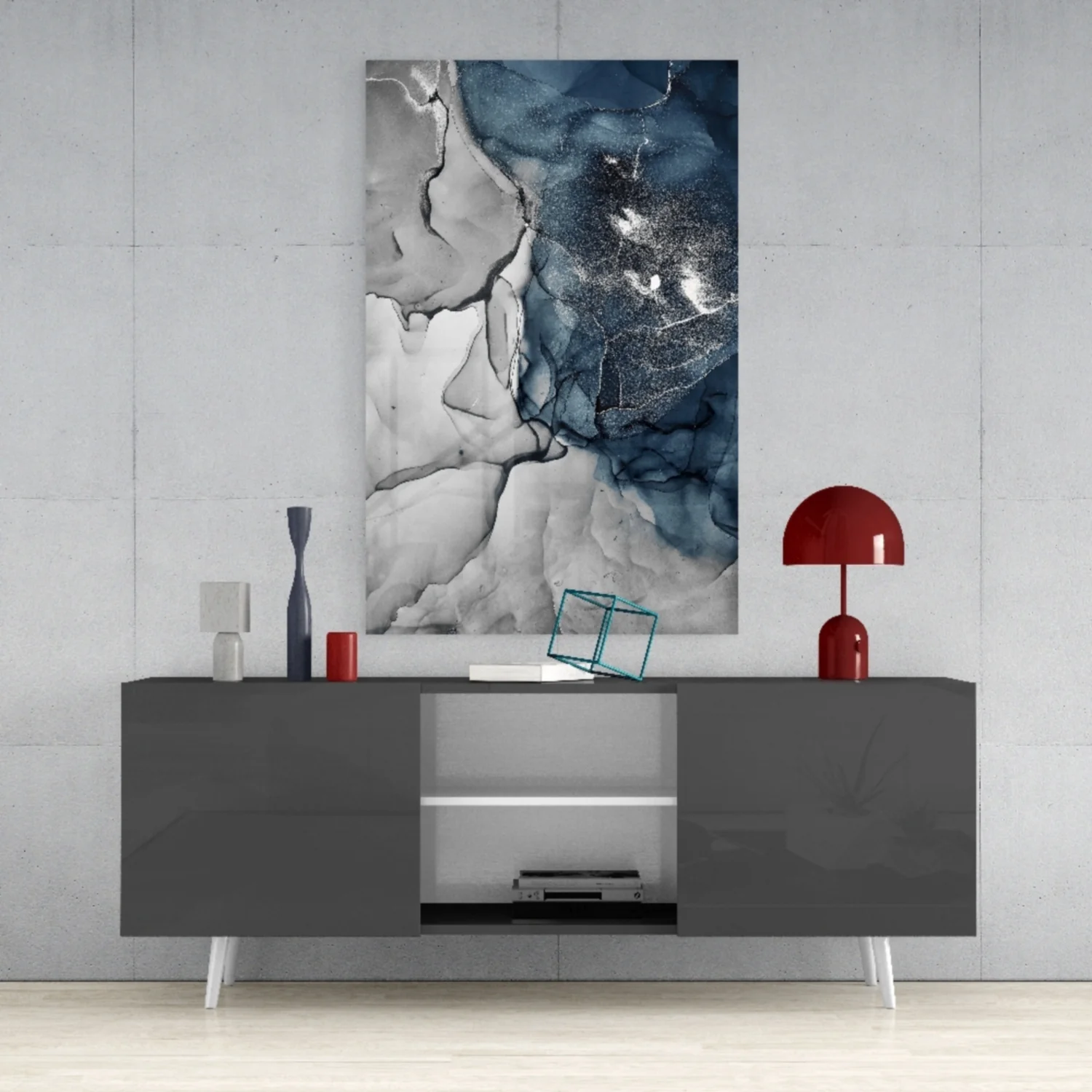 Blue Gray Ink Depth Glass Wall Art - Image 9