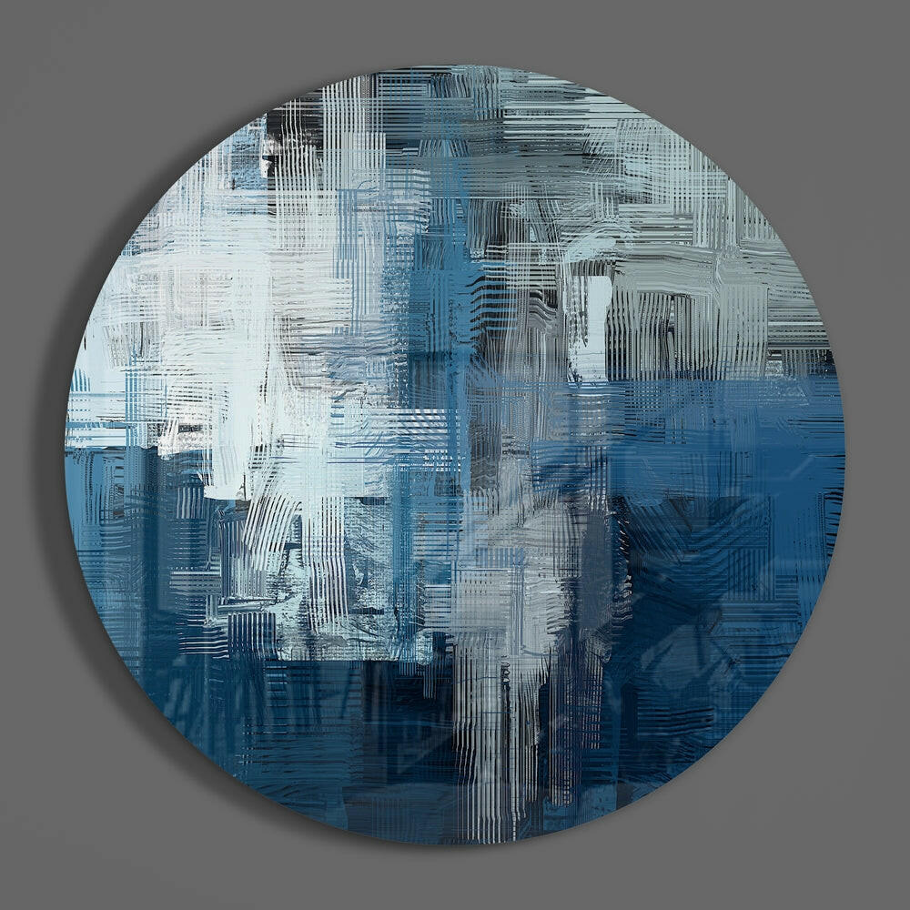 Blue Gray Woven Crosshatch Glass Wall Art - Image 3