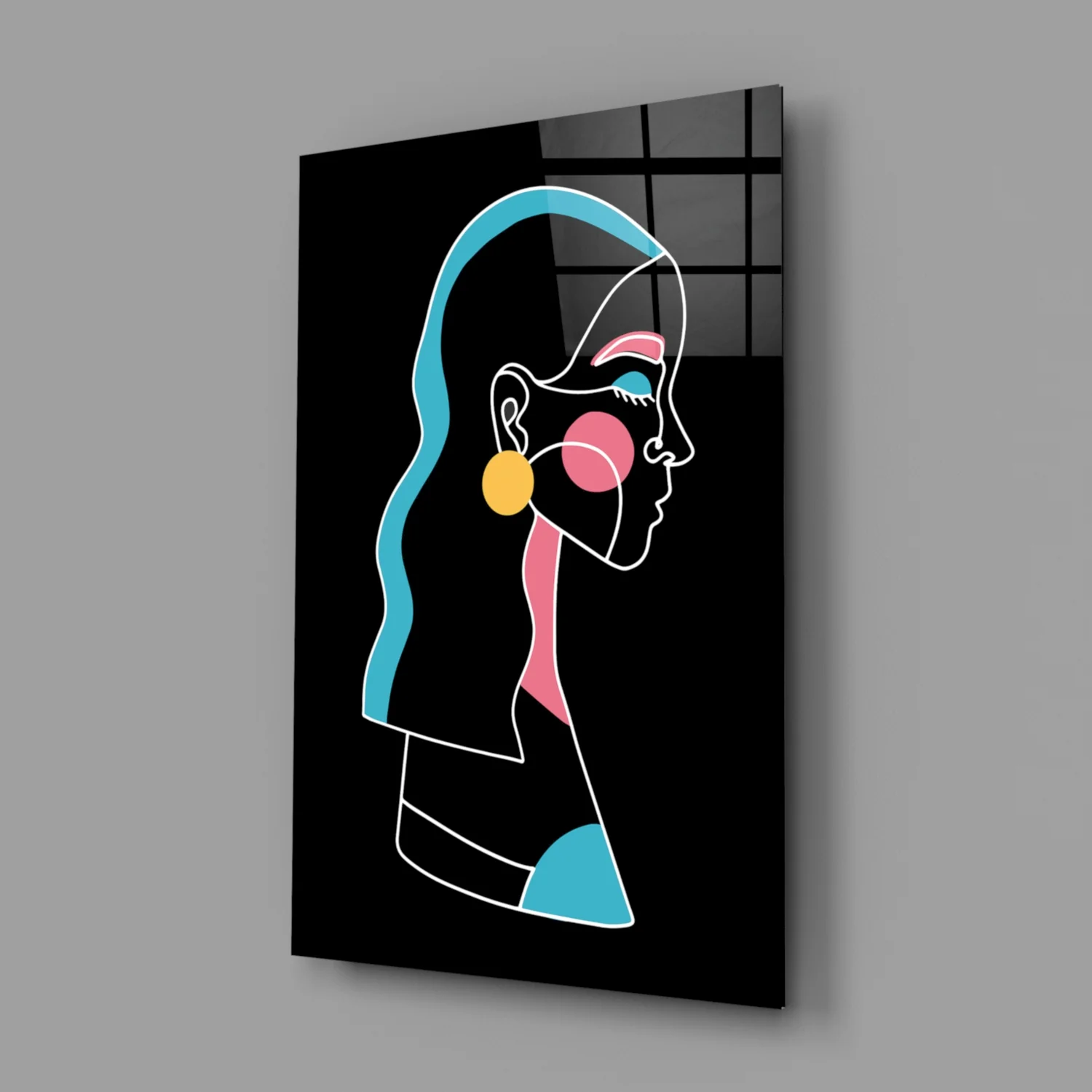 Blue Hair Profile Woman Glass Wall Art - Image 2