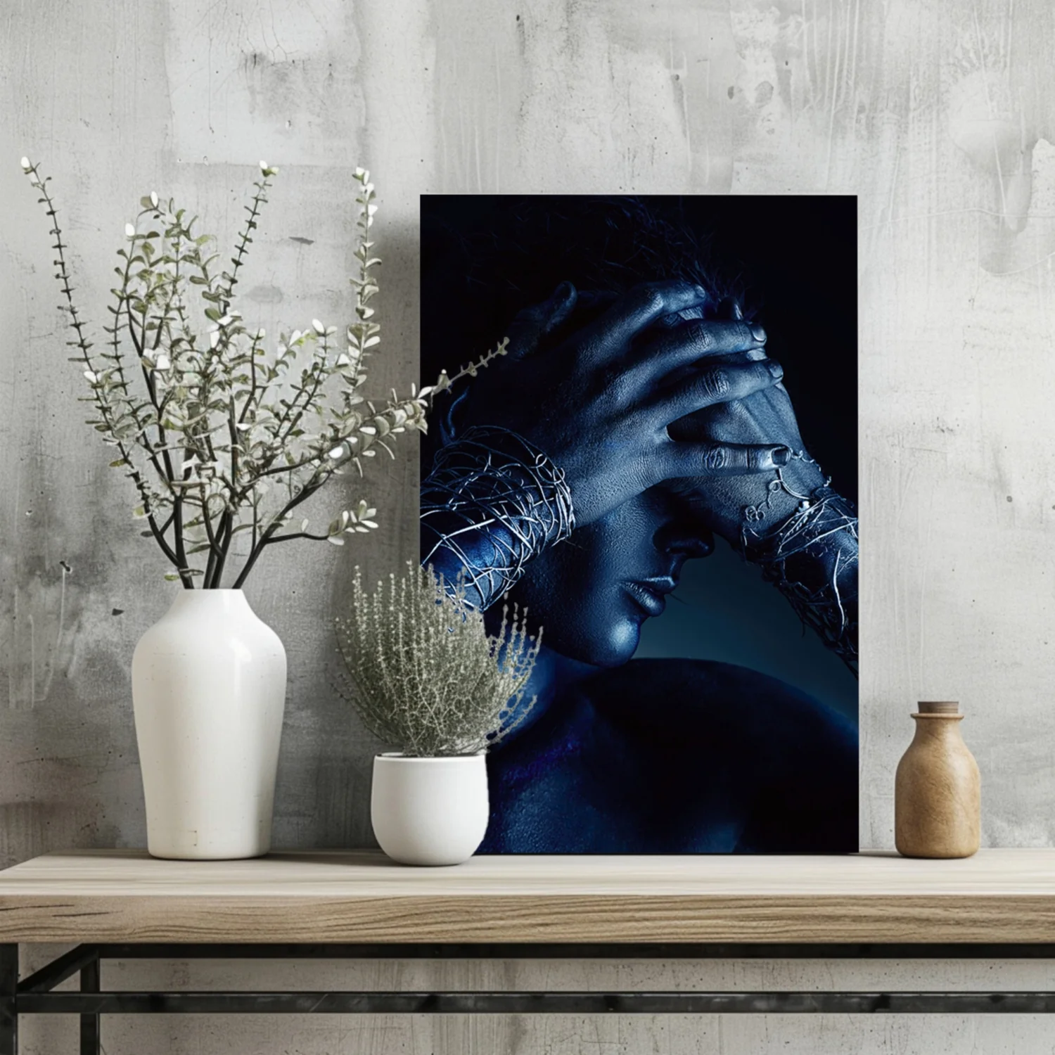 Blue Hands Barbed Wire Aluminum Print - Image 2