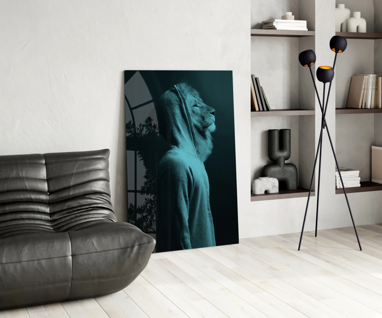 Blue Lion Head Glass Wall Art - Image 5