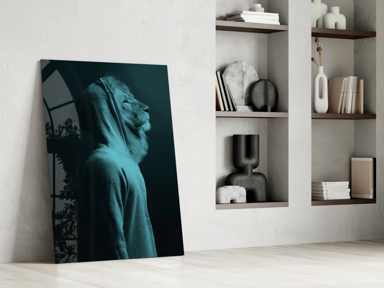 Blue Lion Head Glass Wall Art - Image 6