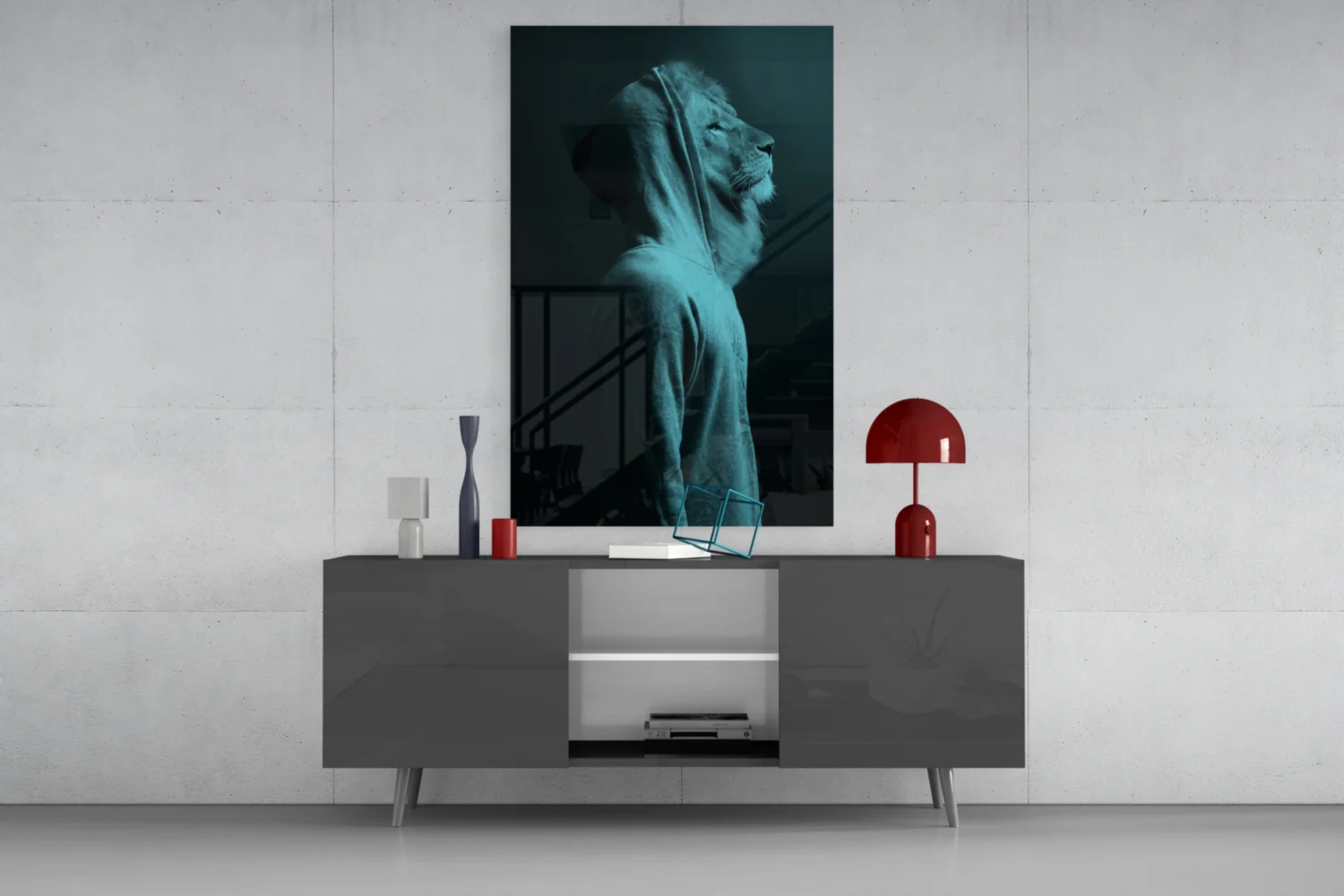 Blue Lion Head Glass Wall Art - Image 8