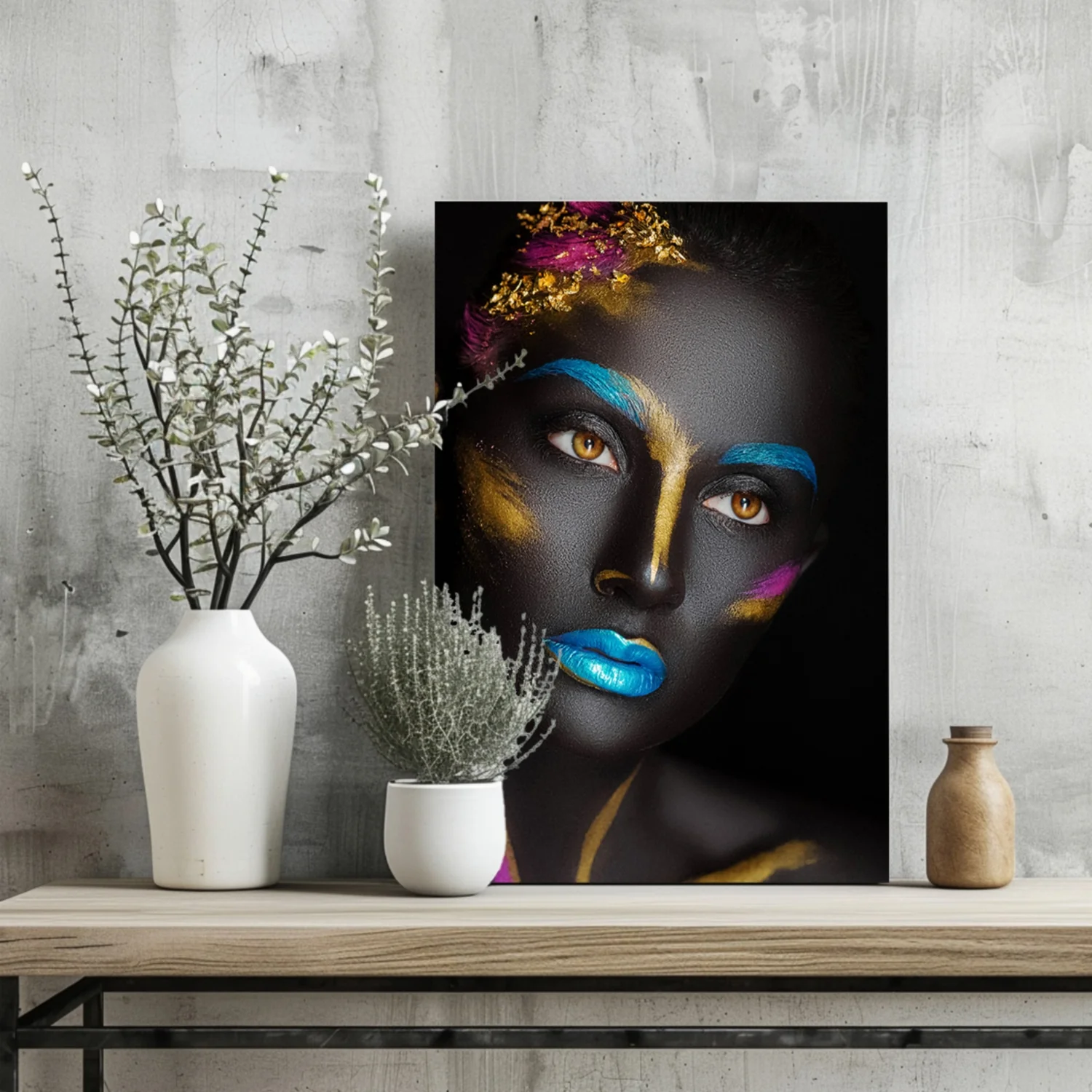Blue Lips Gold Leaf Aluminum Print - Image 2