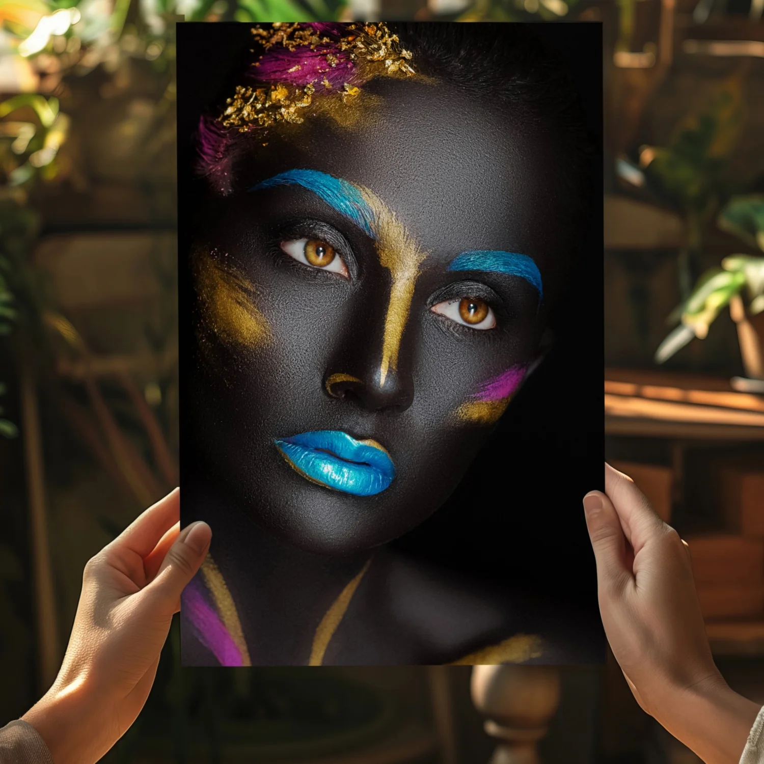 Blue Lips Gold Leaf Aluminum Print - Image 5